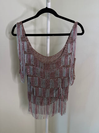 Loris Azzaro 1971-1973 Crochet Pink & Silver Metal Chain Top - Fits US S-L