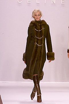 Celine F/W 2000 Michael Kors Era Runway Dark Grey Hooded Brown Fox Fur Coat with Gold Triomphe Chain - Fits S/M