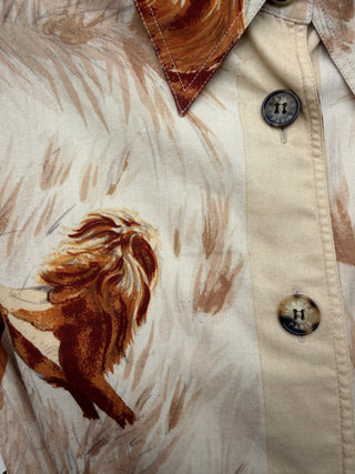Hermes 1993-96 Vintage Cotton "Lions Dans La Savane" Print Belted Shirt - Size FR40