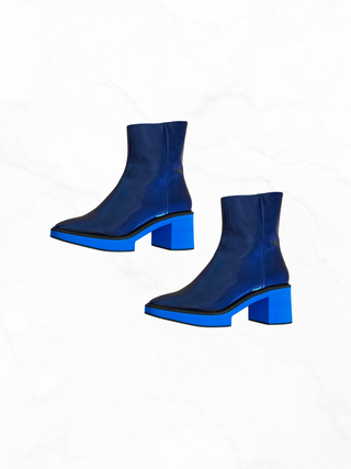 Karine Arabian 2020's "Ruby" Navy Patent Leather with Blue Platform Heeled Chelsea Boots - Size EU 41 / US 11