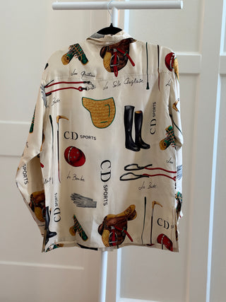 Christian Dior Sports 1988-1993 Silk Equestrian Print Button-Up Shirt - Size L