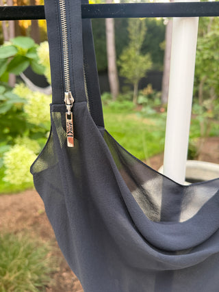 Christian Dior S/S2004 Galliano Era Vintage Black Silk Tank with Silver Dior Zippers - Size FR 40