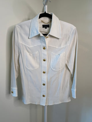 Gucci 1994 Tom Ford Era Vintage White Rib Knit Gold GG Button Up Shirt Jacket - Size 40 IT