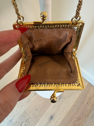 Whiting & Davis 1950's Vintage Gold Chainmail Mesh Crossbody Mini Coin Purse Pouch