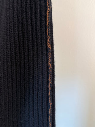 Acne Studios F/W2018 "Kabril" Black Wool Rib Knit Cropped Turtleneck Long Sleeve Sweater with Brown Cotton Contrast - Size M