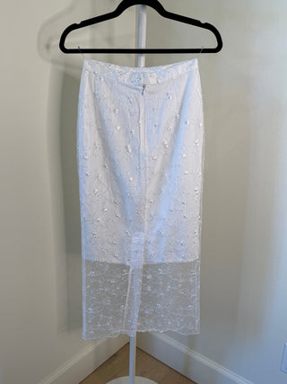 Gilles Et Poppy 1990-2000s White Lace Embroidered Skirt - Fits XS