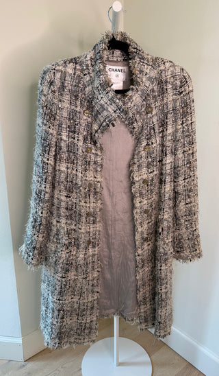 Chanel A/W 2005 Vintage Lagerfeld Era Runway Multicolor Grey Lesage Tweed Coat - Size 40 FR