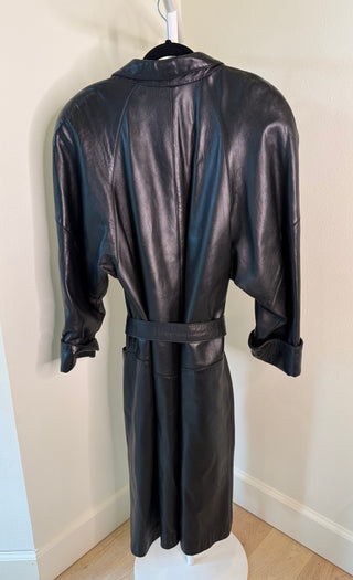 Maxima 1980-1990s Black Belted Leather Trench Coat - Size S