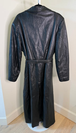 Fratelli Rossetti [ F.R. ] 1976-1984 Vintage Black Tuscan Leather Belted Trench Coat - Size IT46