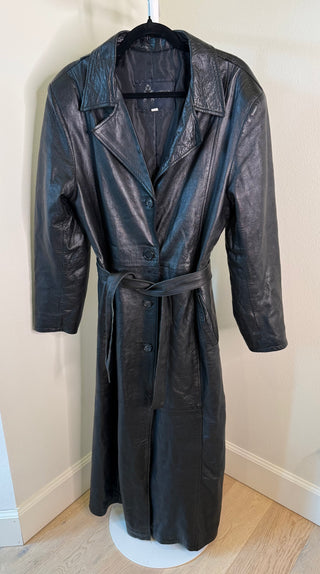 Fratelli Rossetti [ F.R. ] 1976-1984 Vintage Black Tuscan Leather Belted Trench Coat - Size IT46