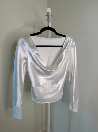Gilles Et Poppy 1990-2000s White Silk & Lace Cowl Neck Top - Fits XS/S