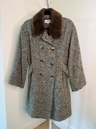 Valentino Miss V 1980's Vintage Multicolor Tweed Jacket with Brown Fur Trim - Size 42 / 8