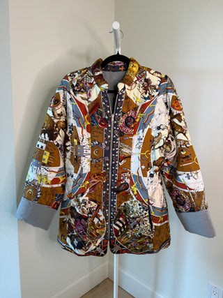 Hermès 1999 Margiela Era Silk "Les Mythologies des Hommes Rouges" Pattern Reversible Vintage Jacket - Size M