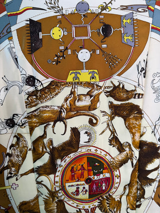 Hermès 1999 Margiela Era Silk "Les Mythologies des Hommes Rouges" Pattern Reversible Vintage Jacket - Size M