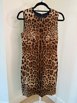 Dolce & Gabbana 1990-2000s Vintage Black & Brown Leopard Print Dress - Size IT 44