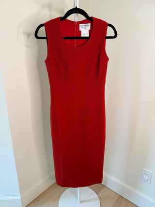 Chanel Boutique F/W1995 Red Boucle Wool Tweed Coat & Dress Set - Size 40