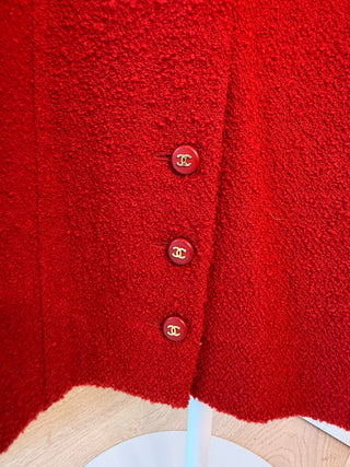 Chanel Boutique F/W1995 Red Boucle Wool Tweed Coat & Dress Set - Size 40