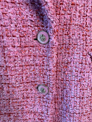 Chanel S/S2022 Pink Cotton Wool Blend Lesage Tweed Coat with Lion Buttons - Size FR36