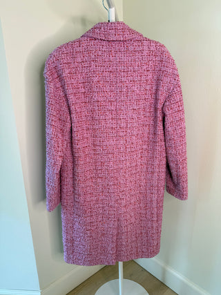 Chanel S/S2022 Pink Cotton Wool Blend Lesage Tweed Coat with Lion Buttons - Size FR36