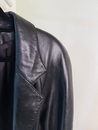 Maxima 1980-1990s Black Belted Leather Trench Coat - Size S