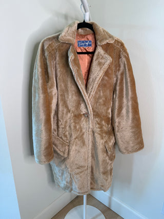 Theirry Mugler F/W 1982-1983 Rare Vintage Runway Khaki Faux Fur Coat with Acrylic Button - FR 36
