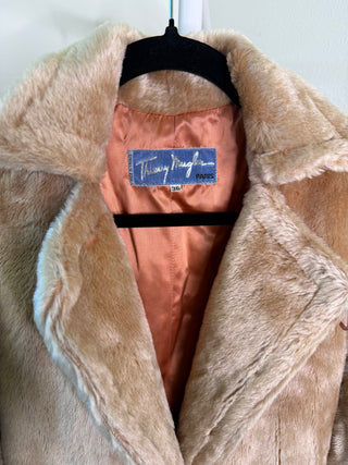 Theirry Mugler F/W 1982-1983 Rare Vintage Runway Khaki Faux Fur Coat with Acrylic Button - FR 36