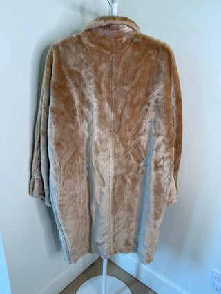 Theirry Mugler F/W 1982-1983 Rare Vintage Runway Khaki Faux Fur Coat with Acrylic Button - FR 36