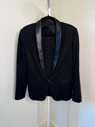 Rag & Bone 2020's Black Blazer with Leather Lapel and Hook & Eye Front Closure - US 8