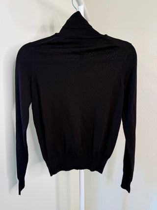 Yves Saint Laurent Rive Gauche 1990-2000's Black Wool Knit Turtleneck with Small Silver YSL Heraldic Crest - Size S