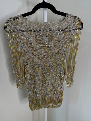 Loris Azzaro 1971-1973 Crochet Gold & Silver Metal Chain Top - Fits US XS/S