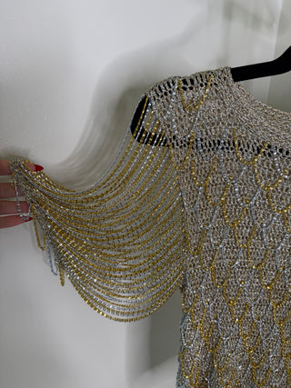 Loris Azzaro 1971-1973 Crochet Gold & Silver Metal Chain Top - Fits US XS/S