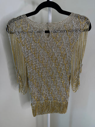 Loris Azzaro 1971-1973 Crochet Gold & Silver Metal Chain Top - Fits US XS/S