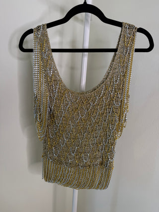 Loris Azzaro 1971-1973 Crochet Gold & Silver Metal Chain Top - Fits US S-L
