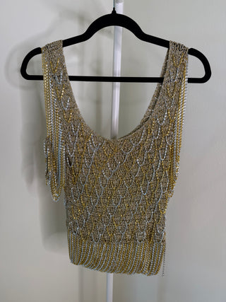 Loris Azzaro 1971-1973 Crochet Gold & Silver Metal Chain Top - Fits US S-L