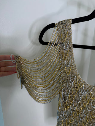 Loris Azzaro 1971-1973 Crochet Gold & Silver Metal Chain Top - Fits US S-L