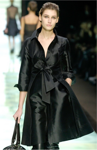Celine F/W 2006 Vintage Runway Black Silk Coat Dress - Size FR38