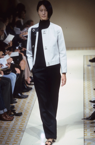 Hermes S/S2001 Vintage Margiela Era Runway Grey Cotton Jacket with Silver Toggle and Brown Leather Trim - Size FR40