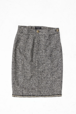 Chanel Resort 2010 Runway Black, White & Gold Wool-Silk-Metallic Blend Lesage Houndstooth Tweed Skirt - Size FR40