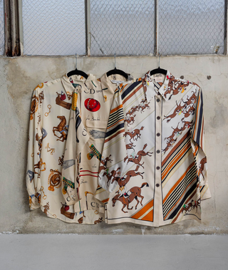 Christian Dior Sports 1988-1993 Silk Equestrian Print Button-Up Shirt - Size L