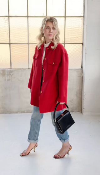Gucci 1994 Vintage Tom Ford Era Red Wool Cashmere Blend Gold GG Button Long Coat - Size 38 IT