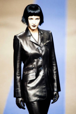 Hermes F/W 1997 Vintage Margiela Era Runway Rare Black Lambskin Leather Blazer & Pant Set - Blazer FR 40 / Pants FR 38