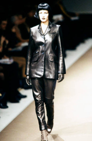 Hermes F/W 1997 Vintage Margiela Era Runway Rare Black Lambskin Leather Blazer & Pant Set - Blazer FR 40 / Pants FR 38