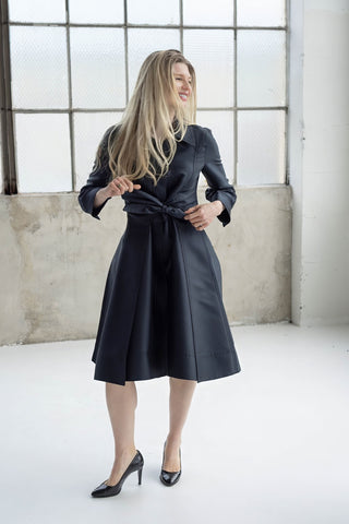 Celine F/W 2006 Vintage Runway Black Silk Coat Dress - Size FR38
