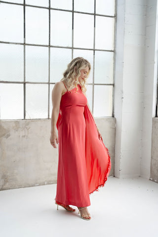 Mario Borsato Boutique 1980-1990s Vintage Pink Long Dress with Red Sequins & Beads - IT42